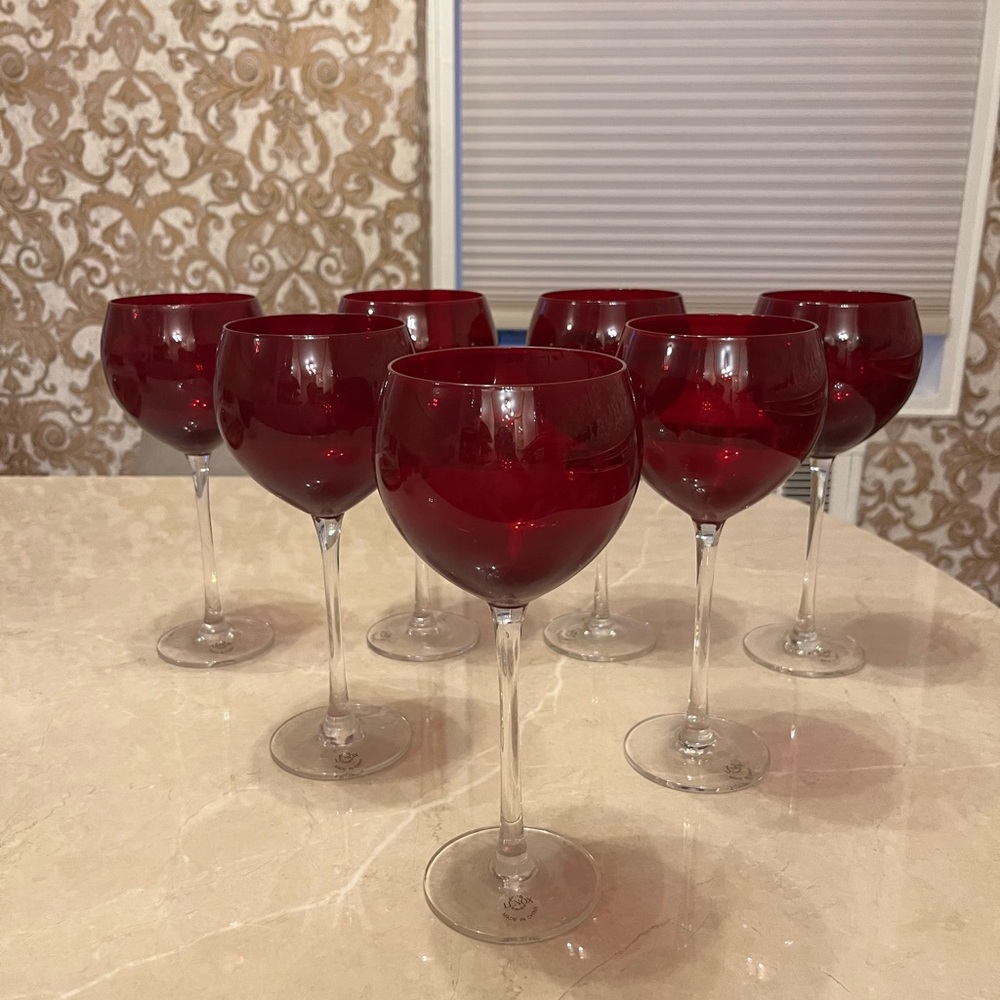 Lenox 8 HOLIDAY GEMS RUBY Red Balloon Wine Glasses Set Of 8 (8.75” tall)